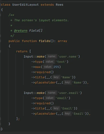 Создание Layout с полями для ввода имени и почты
